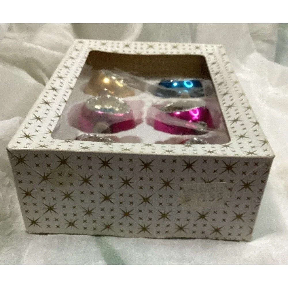 Indent Reflector Mercury Glass Christmas Ornaments Hand Painted Set of 6 Poland